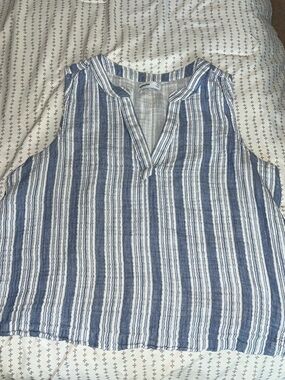 Sonoma Blue and White Striped Sleeveless V-Neck Top